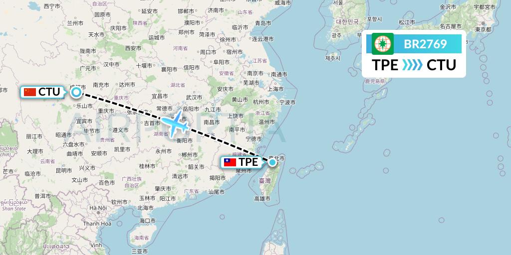 BR2769 EVA Air Flight Map: Taipei to Chengdu