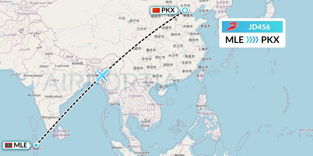 JD456 Capital Airlines Flight Map: Male to Beijing