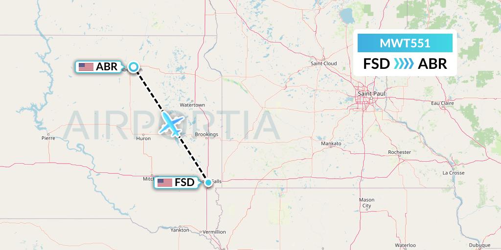 MWT551 Midwest Aviation Division Flight Map: Sioux Falls to Aberdeen