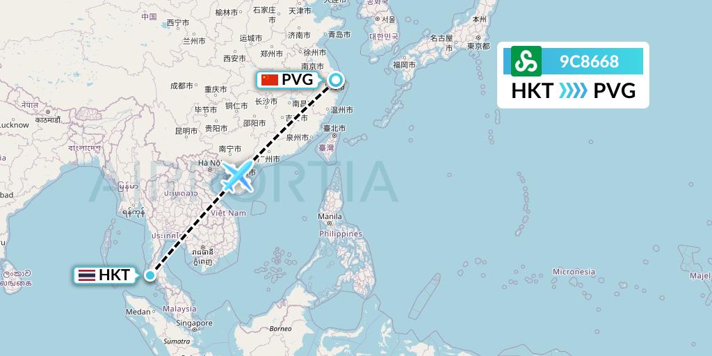 9C8668 Spring Airlines Flight Map: Phuket to Shanghai