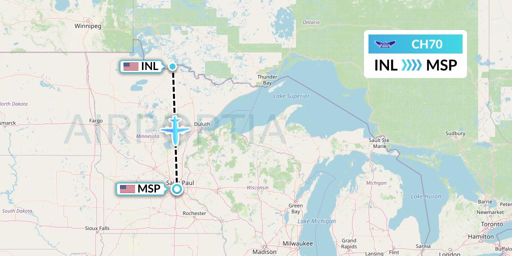 CH70 Bemidji Airlines Flight Map: International Falls to Minneapolis