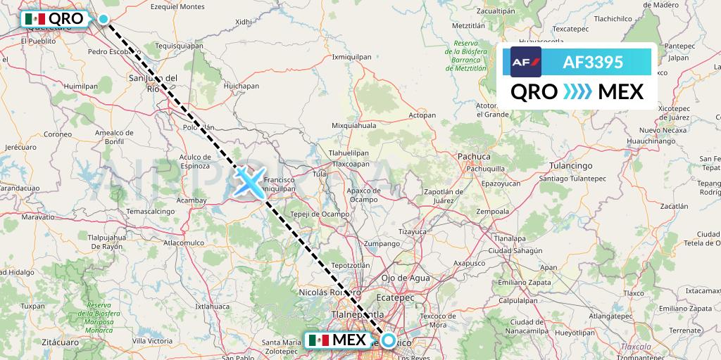 AF3395 Air France Flight Map: Queretaro to Mexico City