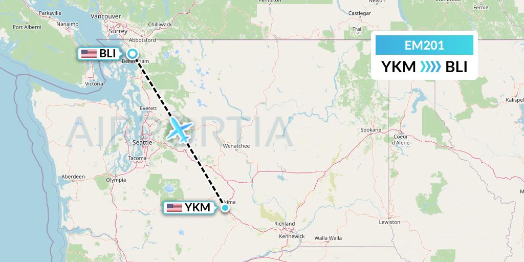 EM201 Empire Airlines Flight Map: Yakima to Bellingham