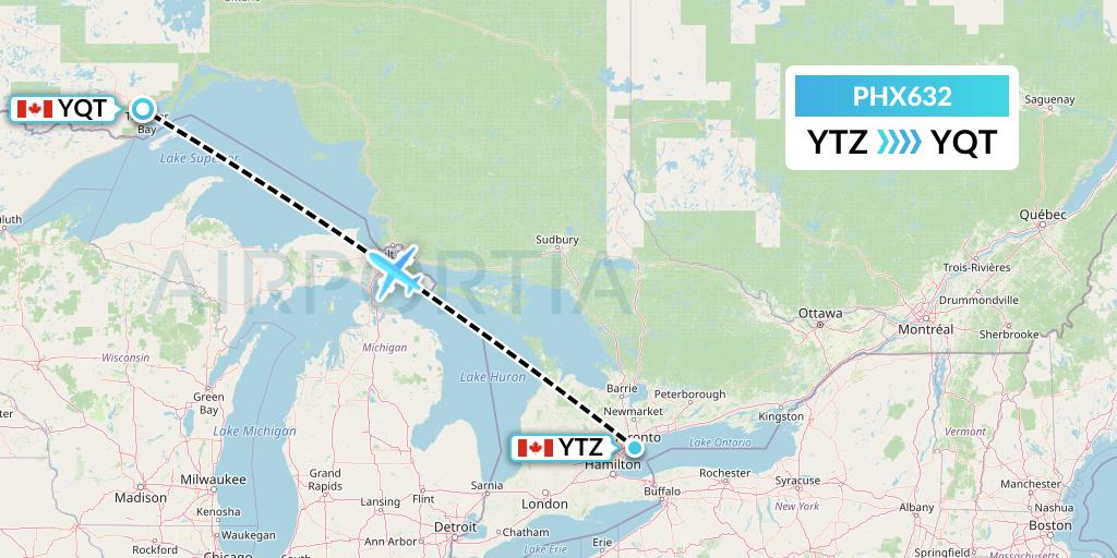 PHX632 SkyCare Flight Map: Toronto to Thunder Bay