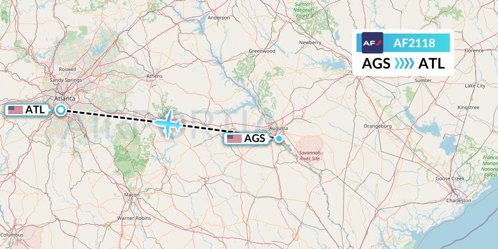 AF2118 Air France Flight Map: Augusta to Atlanta