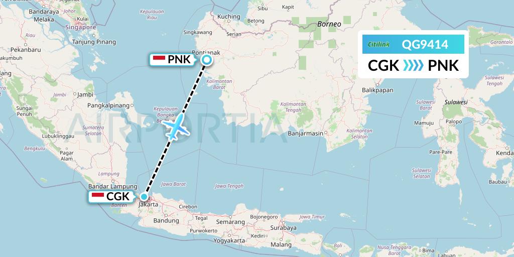 QG9414 Citilink Flight Map: Jakarta to Pontianak