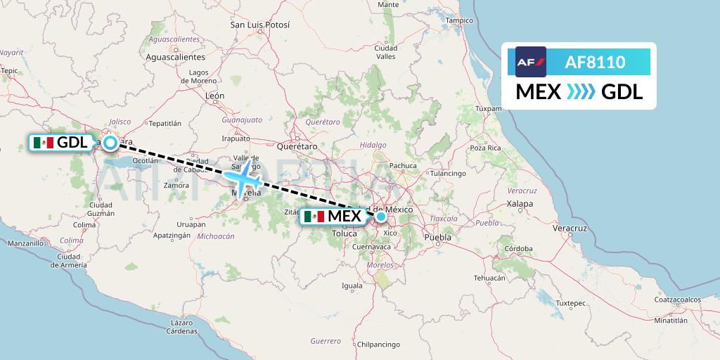 AF8110 Air France Flight Map: Mexico City to Guadalajara