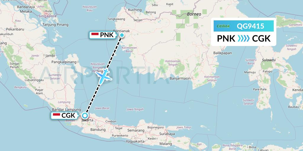 QG9415 Citilink Flight Map: Pontianak to Jakarta