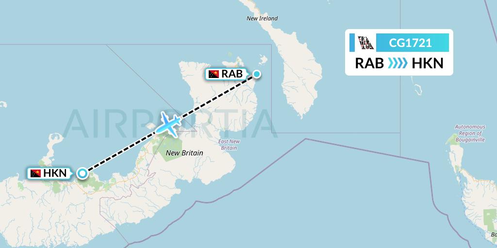 CG1721 Airlines PNG Flight Map: Tokua to Hoskins