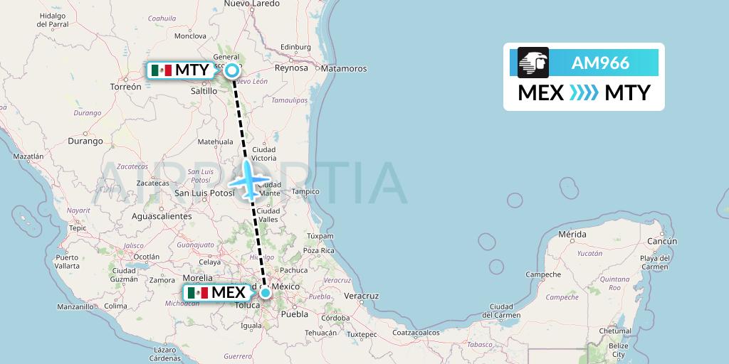 AM966 Aeromexico Flight Map: Mexico City to Monterrey