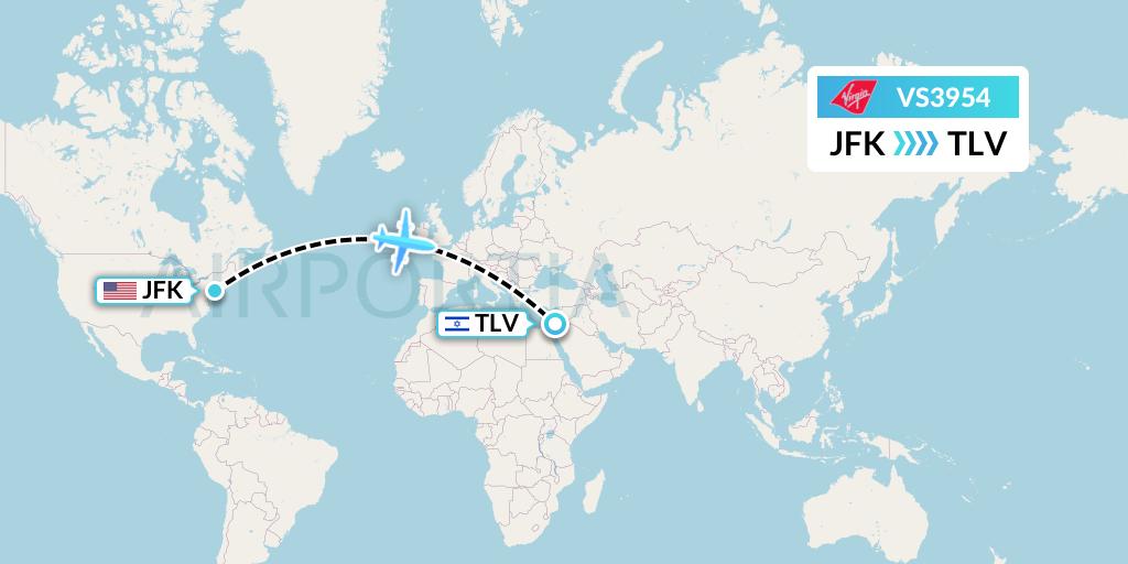 VS3954 Virgin Atlantic Airways Flight Map: New York to Tel Aviv