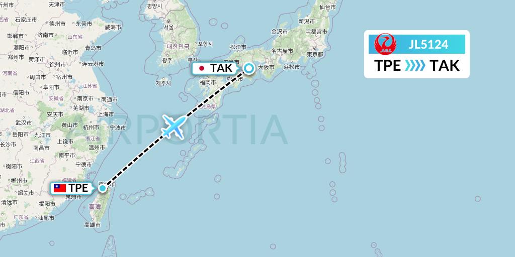 JL5124 Japan Airlines Flight Map: Taipei to Takamatsu