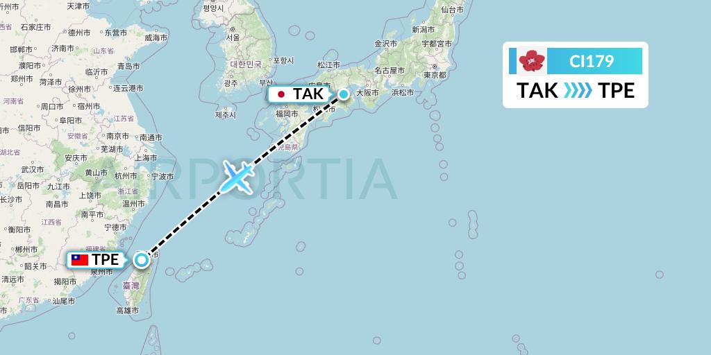 CI179 China Airlines Flight Map: Takamatsu to Taipei