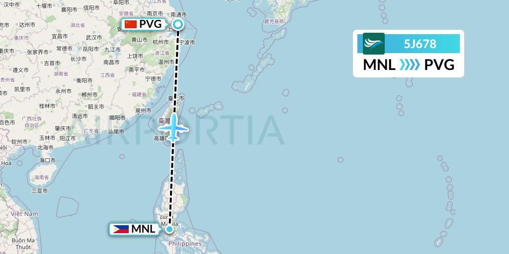5J678 CEBU Pacific Air Flight Map: Manila to Shanghai