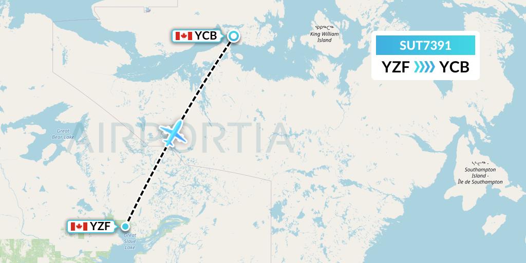 SUT7391 Summit Air Ltd. Flight Map: Yellowknife to Cambridge Bay