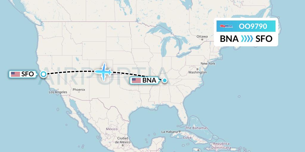OO9790 SkyWest Airlines Flight Map: Nashville to San Francisco