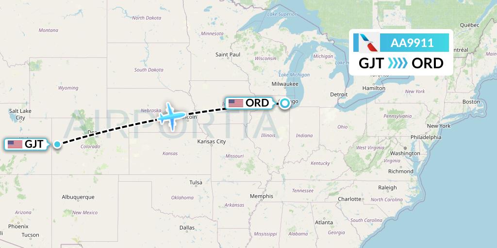 AA9911 American Airlines Flight Map: Grand Junction to Chicago