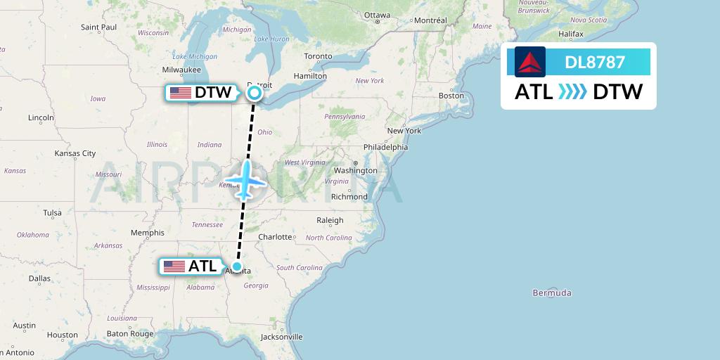 DL8787 Delta Air Lines Flight Map: Atlanta to Detroit