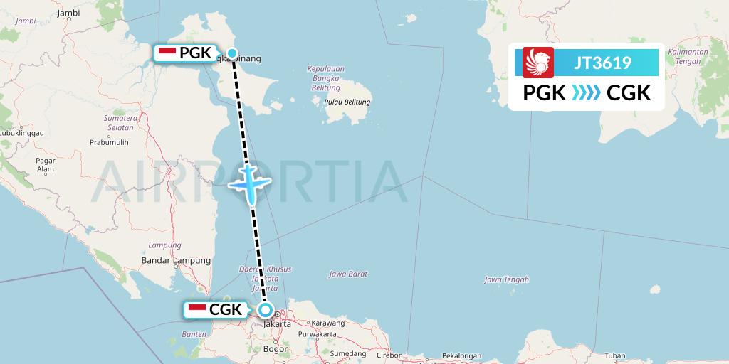 JT3619 Lion Airlines Flight Map: Pangkal Pinang to Jakarta