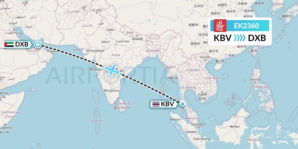 EK2360 Emirates Flight Map: Krabi to Dubai