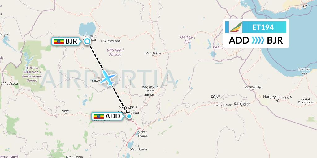 ET194 Ethiopian Airlines Flight Map: Addis Ababa to Bahir Dar