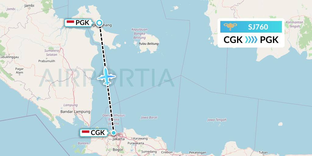 SJ760 Sriwijaya Air Flight Map: Jakarta to Pangkal Pinang