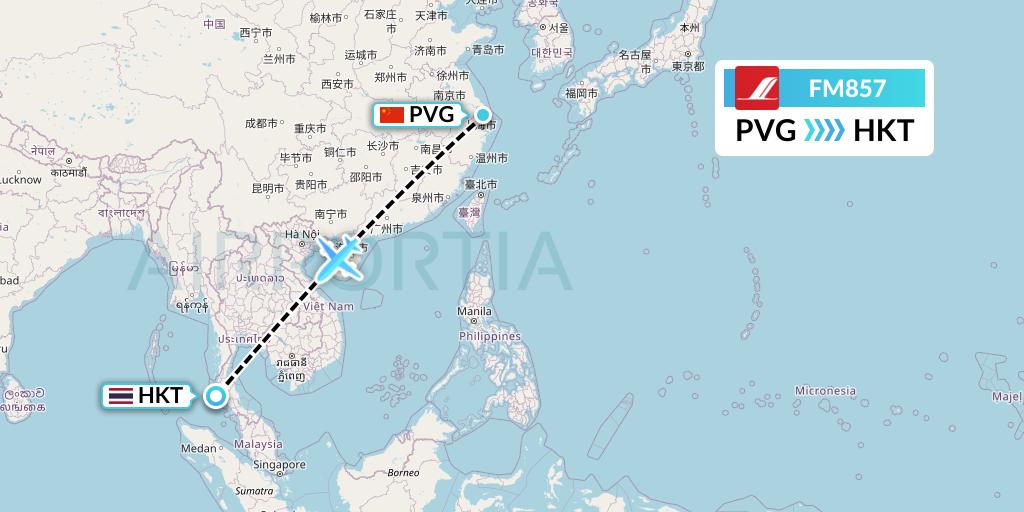 FM857 Shanghai Airlines Flight Map: Shanghai to Phuket