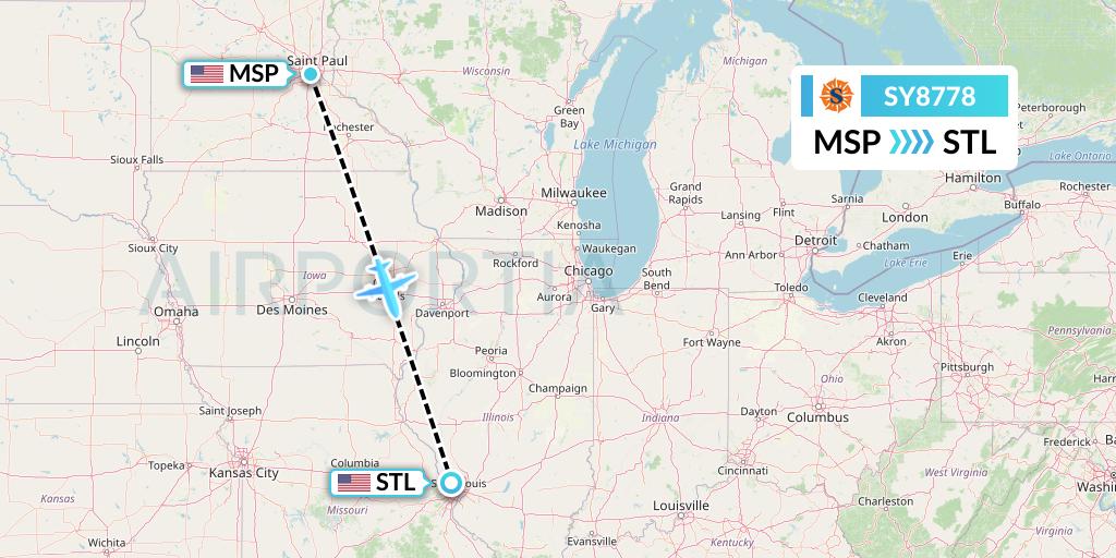 SY8778 Sun Country Airlines Flight Map: Minneapolis to St. Louis