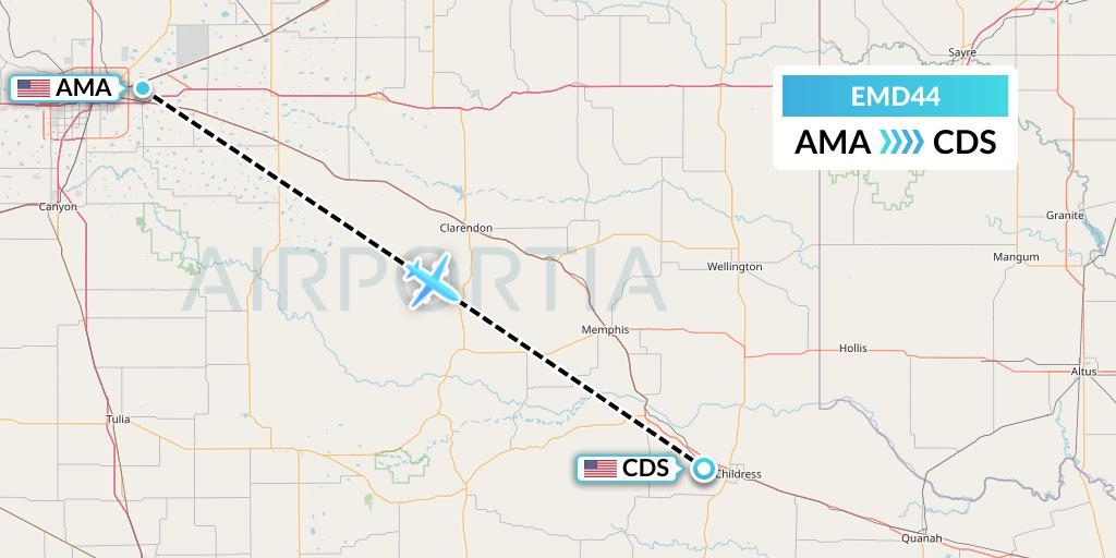 EMD44 Eaglemed Flight Map: Amarillo to Childress