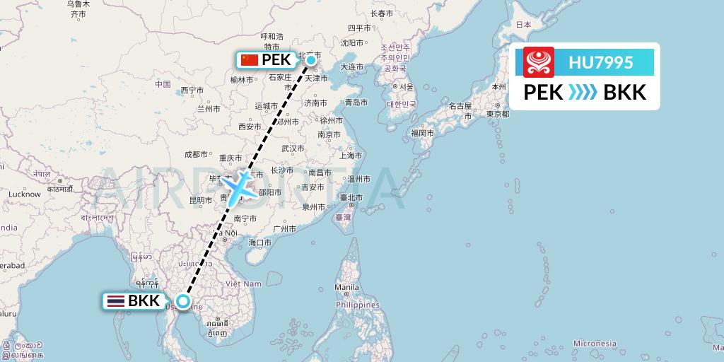 HU7995 Hainan Airlines Flight Map: Beijing to Bangkok