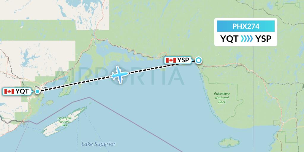 PHX274 SkyCare Flight Map: Thunder Bay to Marathon