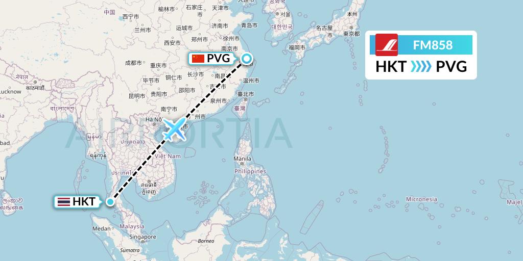 FM858 Shanghai Airlines Flight Map: Phuket to Shanghai
