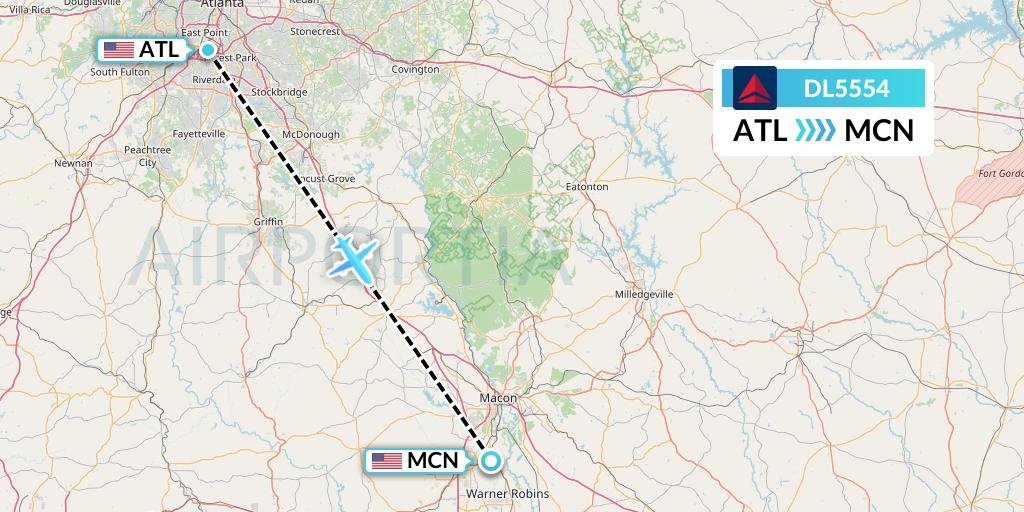 DL5554 Delta Air Lines Flight Map: Atlanta to Macon