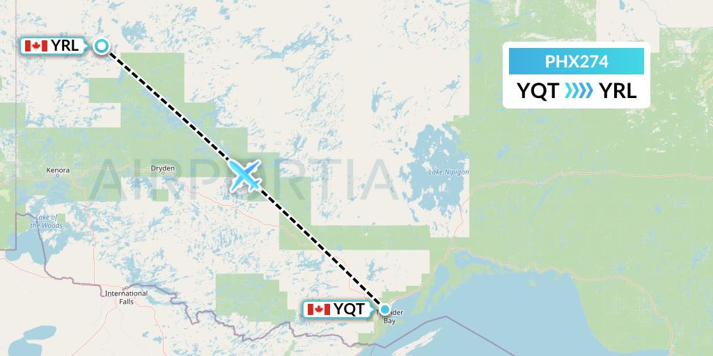 PHX274 SkyCare Flight Map: Thunder Bay to Red Lake
