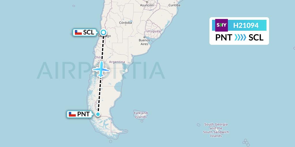 H21094 Sky Airline Flight Map: Puerto Natales to Santiago
