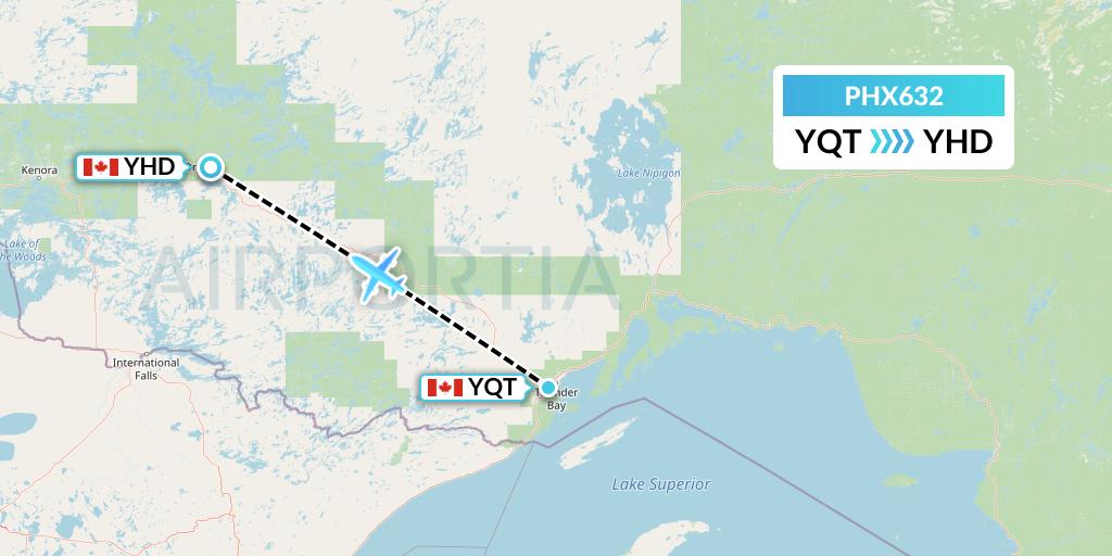 PHX632 SkyCare Flight Map: Thunder Bay to Dryden