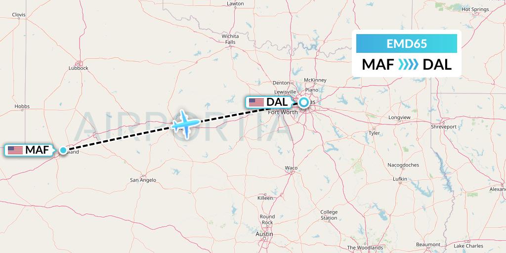 EMD65 Eaglemed Flight Map: Midland to Dallas