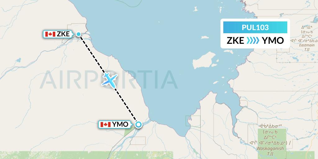 PUL103 Ornge Air Flight Map: Kashechewan to Moosonee