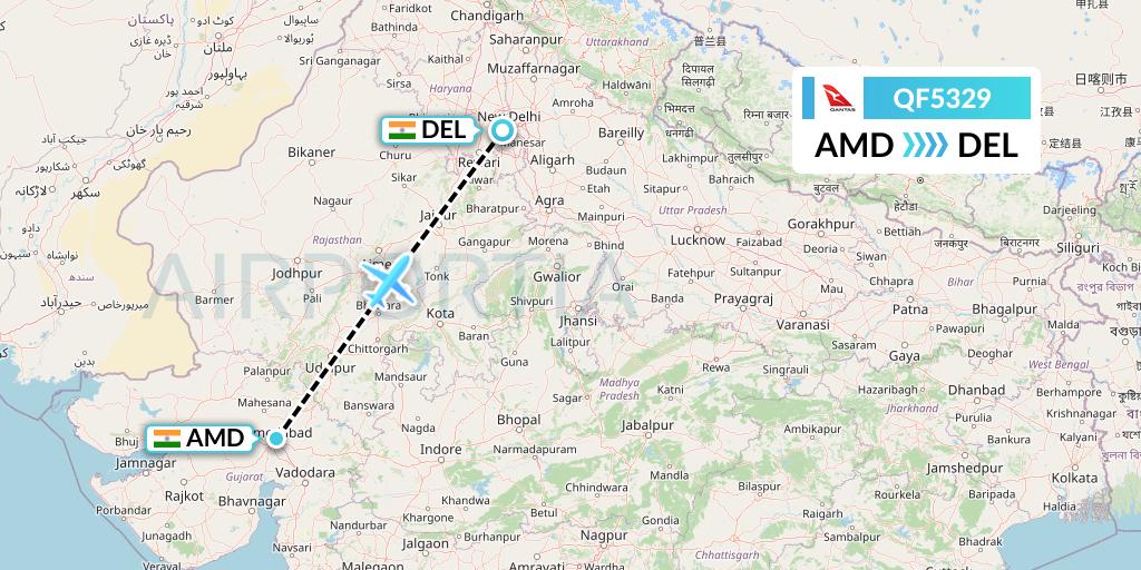 QF5329 Qantas Flight Map: Ahmedabad to Delhi