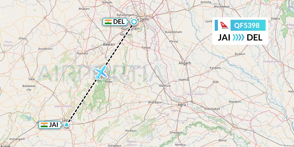 QF5398 Qantas Flight Map: Jaipur to Delhi