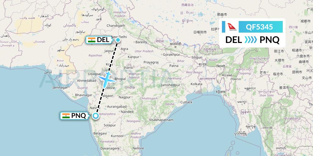 QF5345 Qantas Flight Map: Delhi to Pune