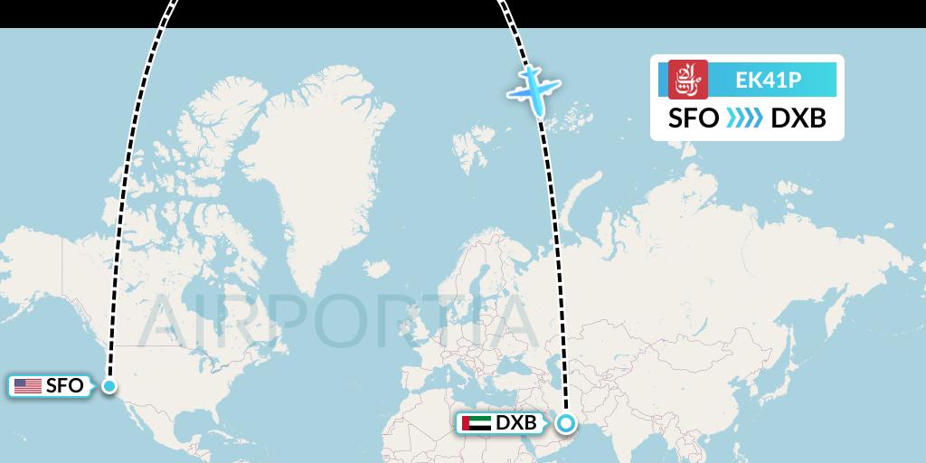 EK41P Emirates Flight Map: San Francisco to Dubai