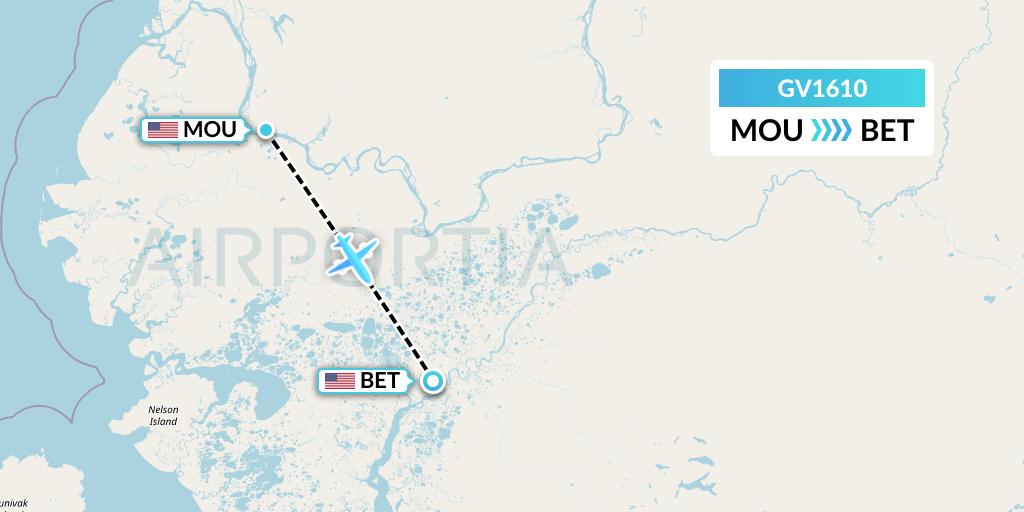 GV1610 Grant Aviation Flight Map: Mountain Village to Bethel