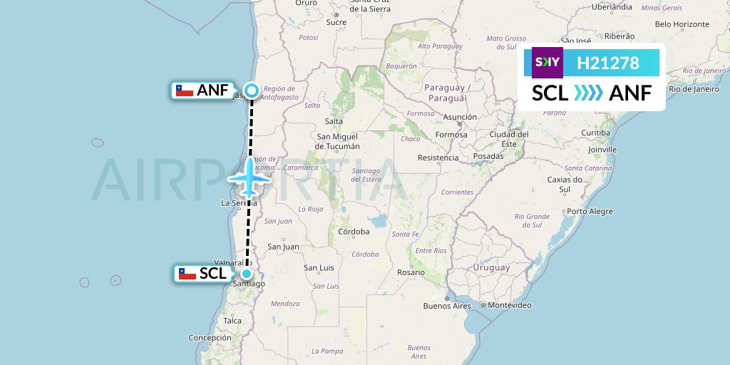 H21278 Sky Airline Flight Map: Santiago to Antofagasta