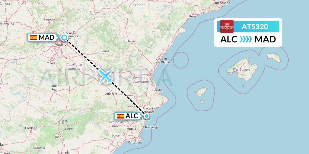 AT5320 Royal Air Maroc Flight Map: Alicante to Madrid