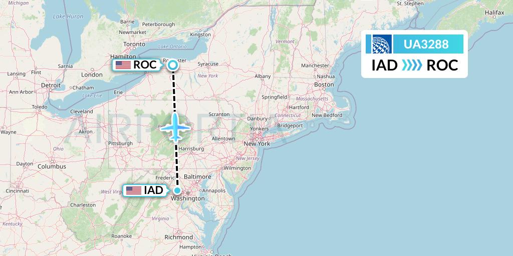 UA3288 United Airlines Flight Map: Washington to Rochester