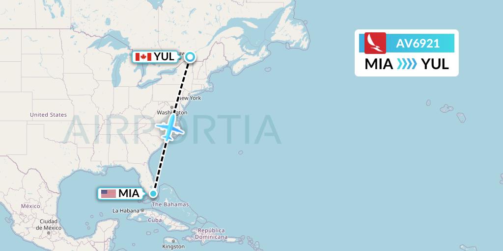 AV6921 Avianca Flight Map: Miami to Montreal
