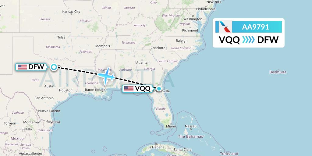 AA9791 American Airlines Flight Map: Jacksonville to Dallas