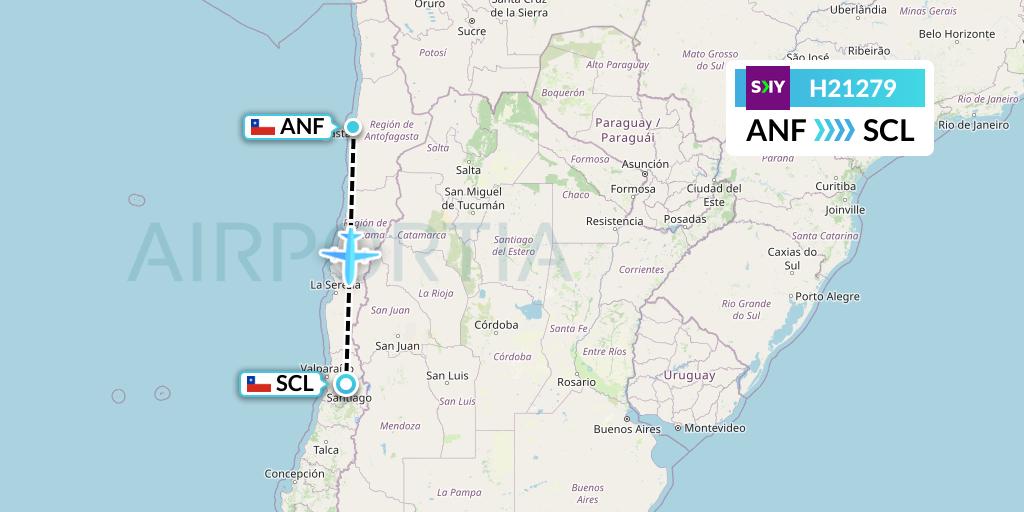H21279 Sky Airline Flight Map: Antofagasta to Santiago