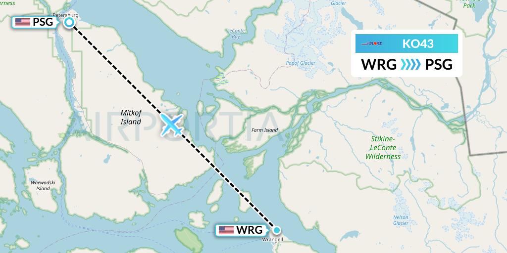 KO43 Komiaviatrans Flight Map: Wrangell to Petersburg